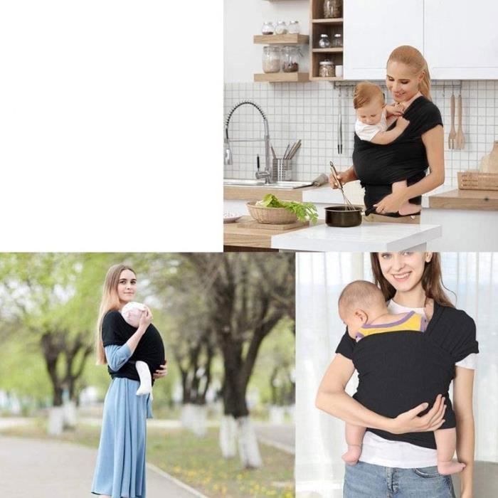 Portabebés multifuncional para recién nacidos y bebés, de algodón elástico, sin nudos, hasta 15 kg - Negro