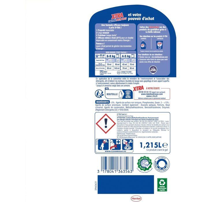 Detersivo liquido per bucato - XTRA - Totale 4 più 1 - 27 lavaggi - Freschezza a lunga durata