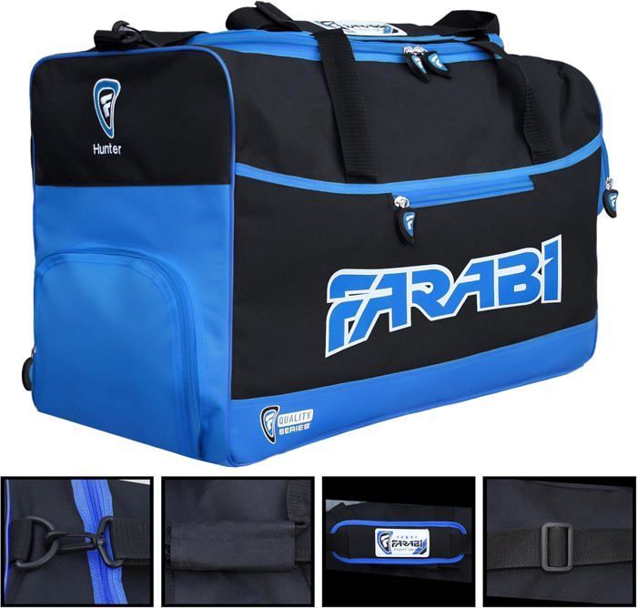 Sac de Sport - Farabi Sports - Bleu - Polyester Résistant - 4 Poches Zippées - Design Moderne