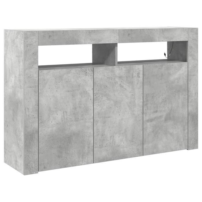 Aparador moderno - vidaXL - Gris hormigón - Iluminación LED - 8 compartimentos - Madera de ingeniería