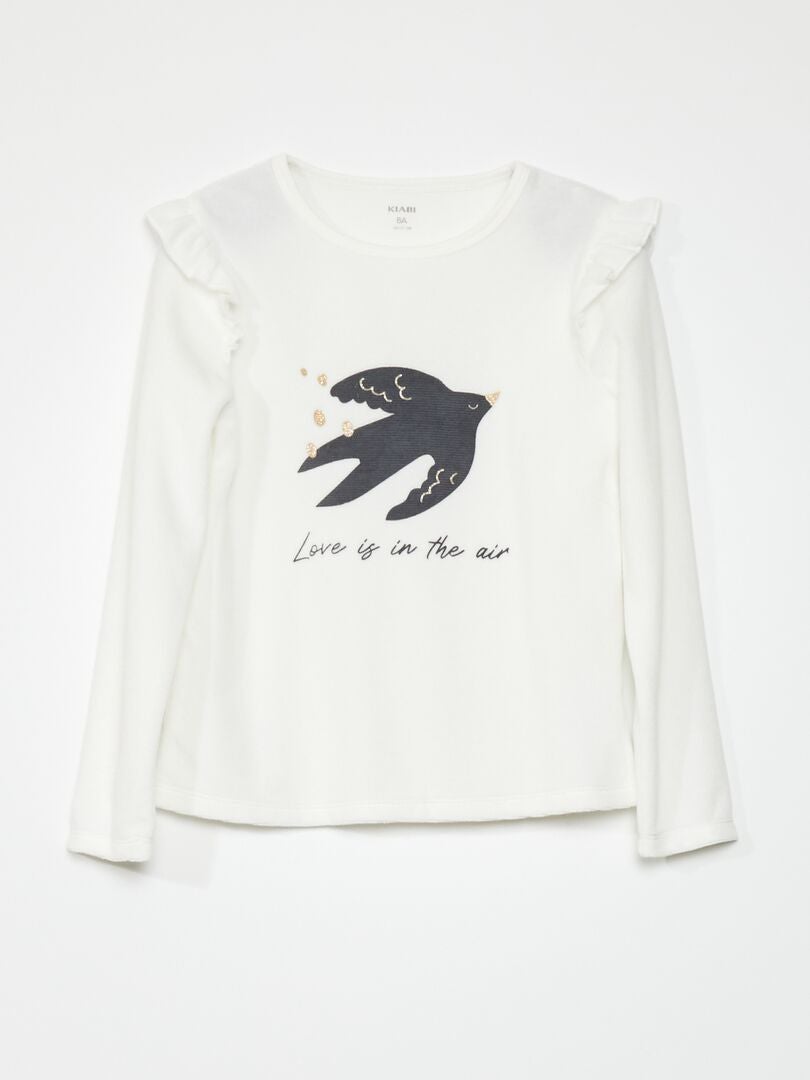 Lange fluwelen pyjama - 2-delig - WIT