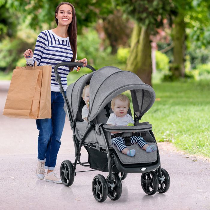 LIFEZEAL Poussette Double Pliable pour Jumeaux Poussette Canne 2 Places Réglable en 3 Positions avec Cosy 4 Roues Charge 30 KG