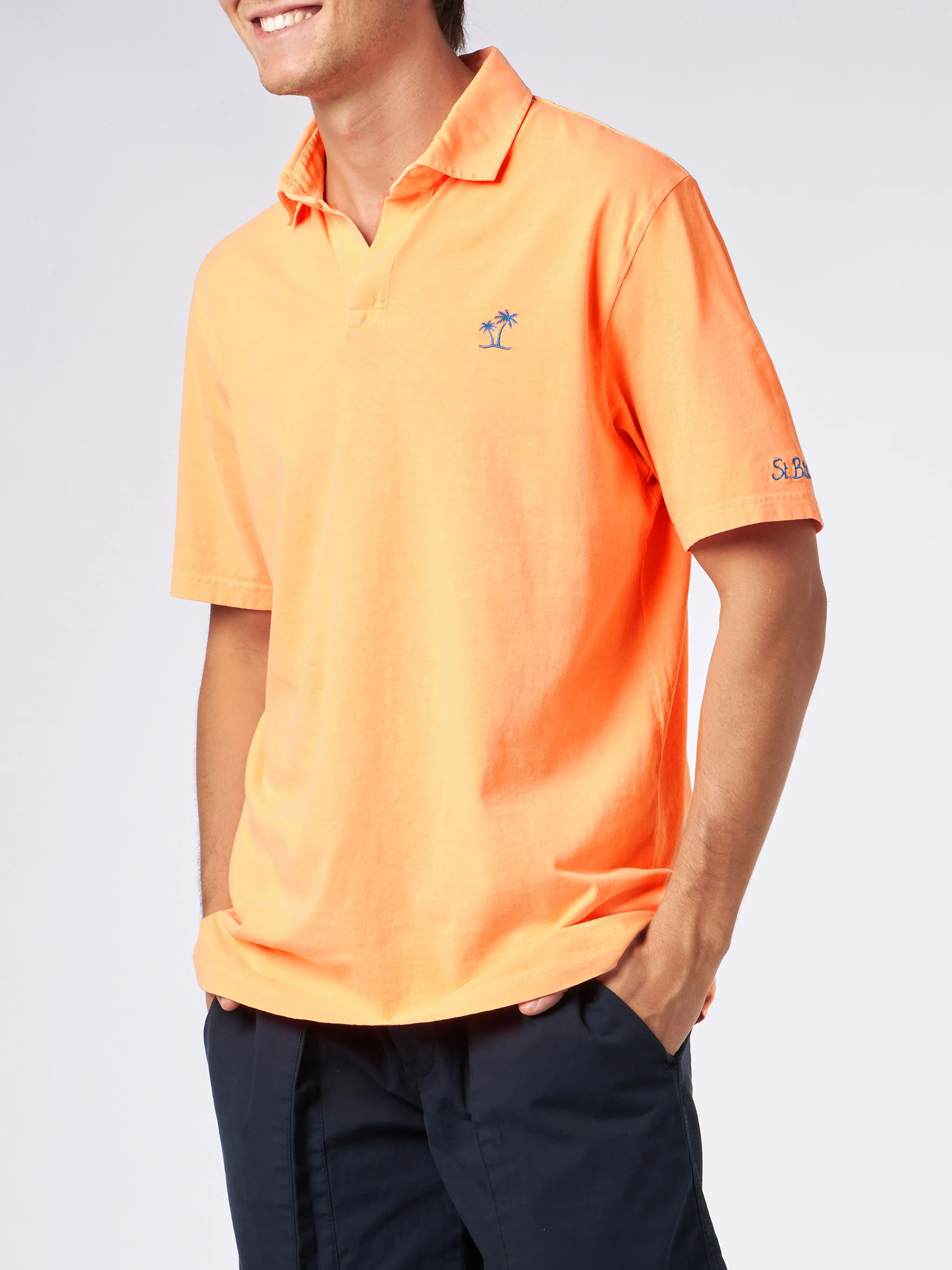 Oranje katoenen poloshirt voor heren