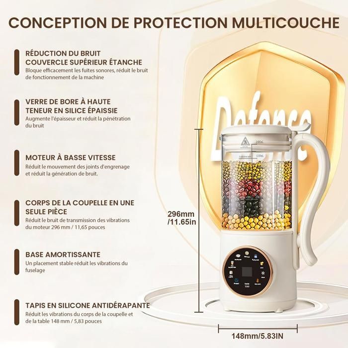 Máquina automática para hacer leche de soja de 1400 ml, batidora multifuncional con calefacción, 16 cuchillas de acero inoxidable, limpieza automática, inicio diferido.