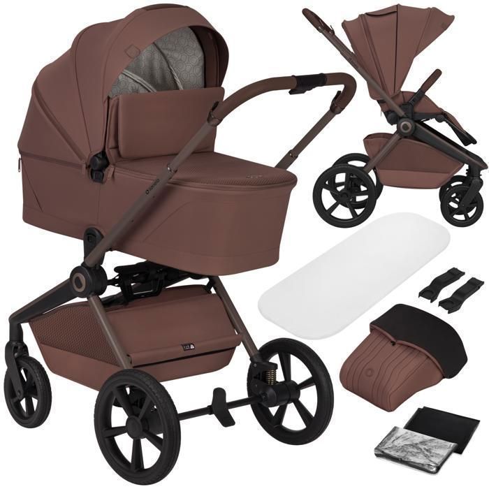 LIONELO Freya 2-in-1 Travel System - Carrycot - One-click folding - Accessories - Up to 22 kg - Chocolate Brown