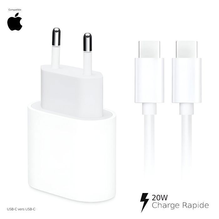 Caricabatterie rapido da 20 W per iPhone Apple + cavo da USB-C a USB-C da 1 m | TOYS&CO®