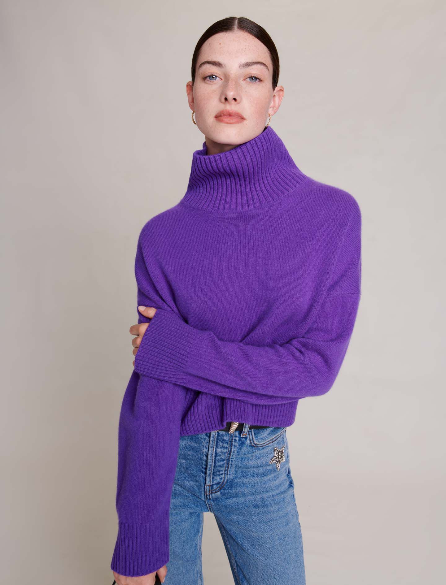Pulover din cașmir cu guler înalt - Violet