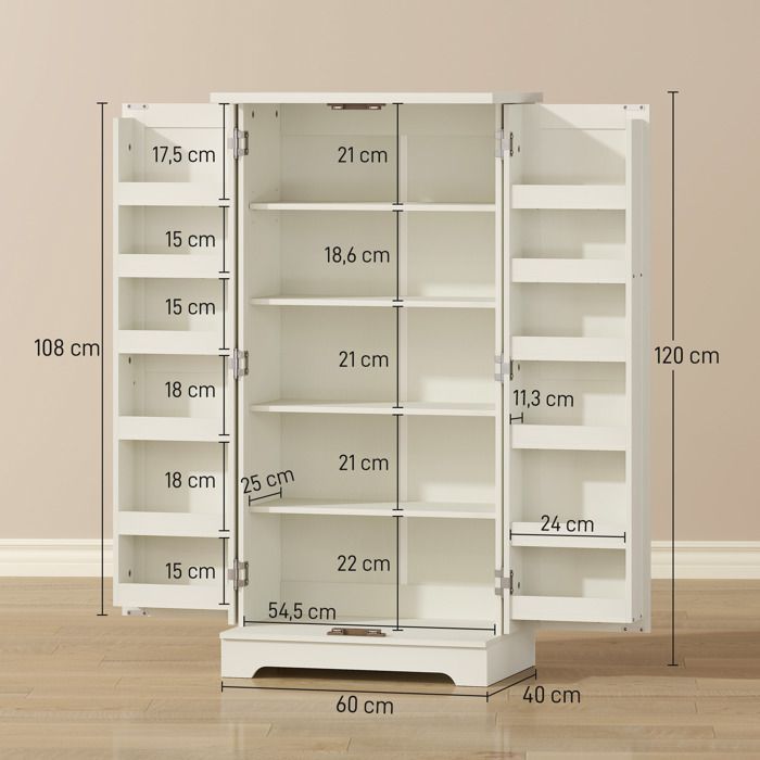 Buffet cuisine - HOMCOM - 5 niveaux avec portes et étagères réglables - 60 x 40 x 120 cm - grain de bois - crème