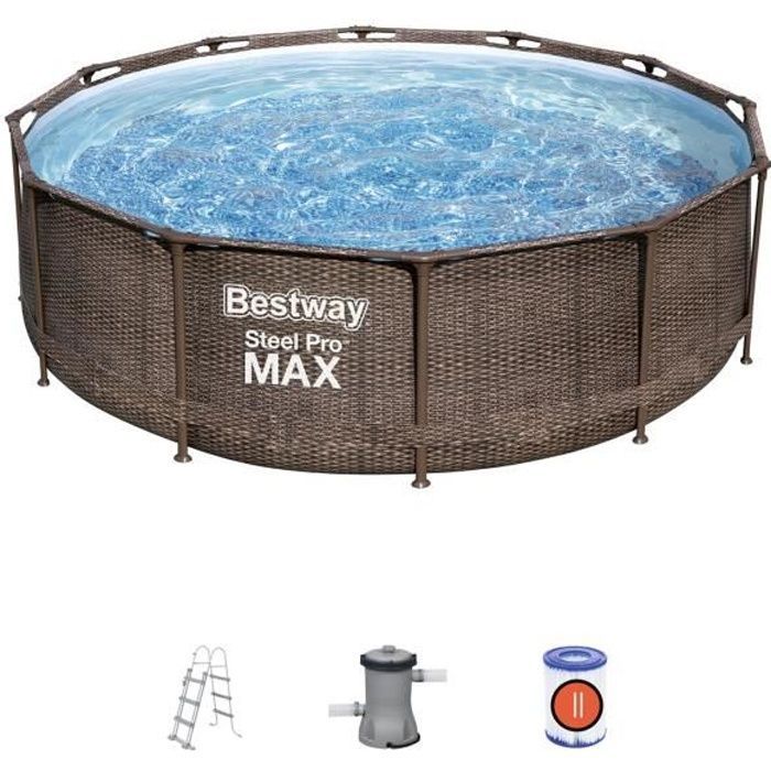 Kit de piscina tubular elevada BESTWAY Steel Pro Max™ - 366 x 100 cm - Redonda (Incluye filtro de cartucho, escalera y difusor)
