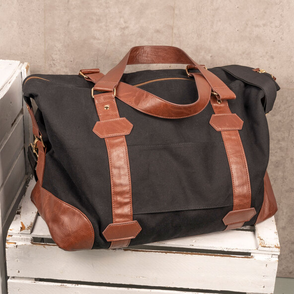 Weekendtaske i lærred, sort