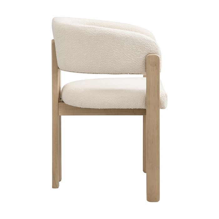 Lot de 4 chaises de salle à manger avec accoudoirs - Chaises de Cuisine - Tissu bouclette - Pieds en bois massif - Naturel