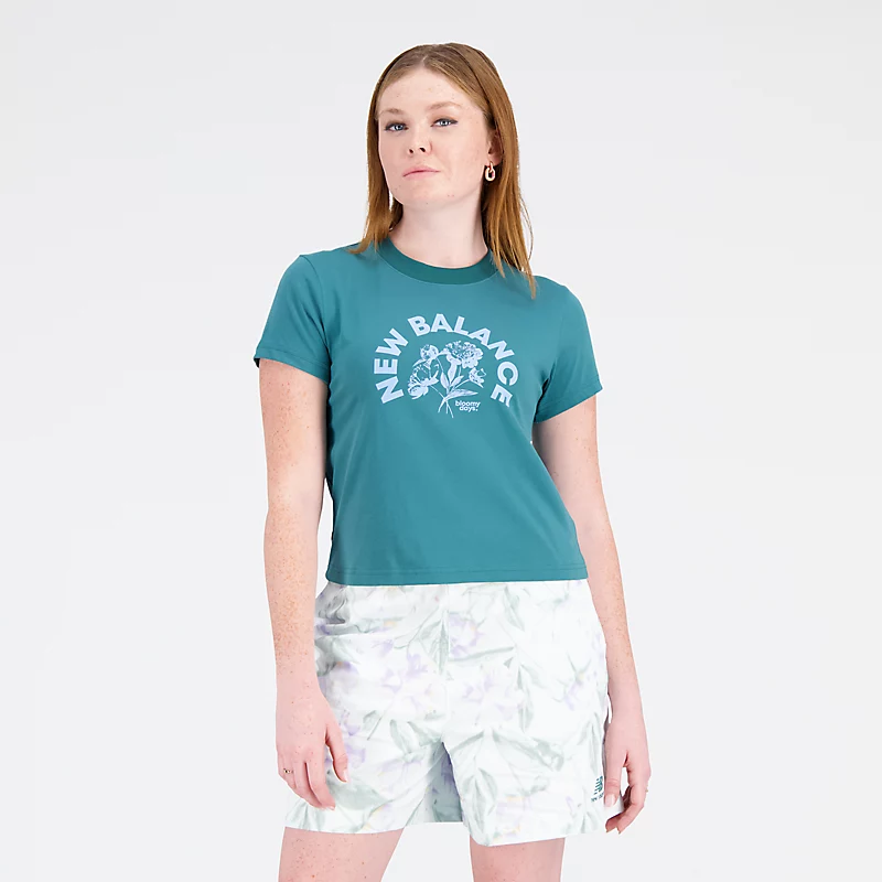Essentials Damen-T-Shirt Bloomy mit kurzen Ärmeln in Vintage-Türkis