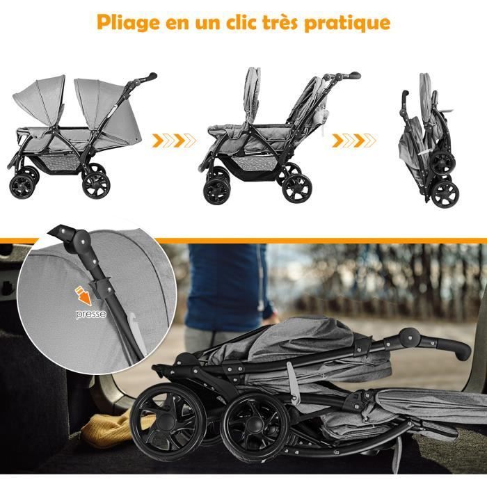 DREAMADE Poussette Double Confortable Compacte Poussette Pliable pour Jumeaux