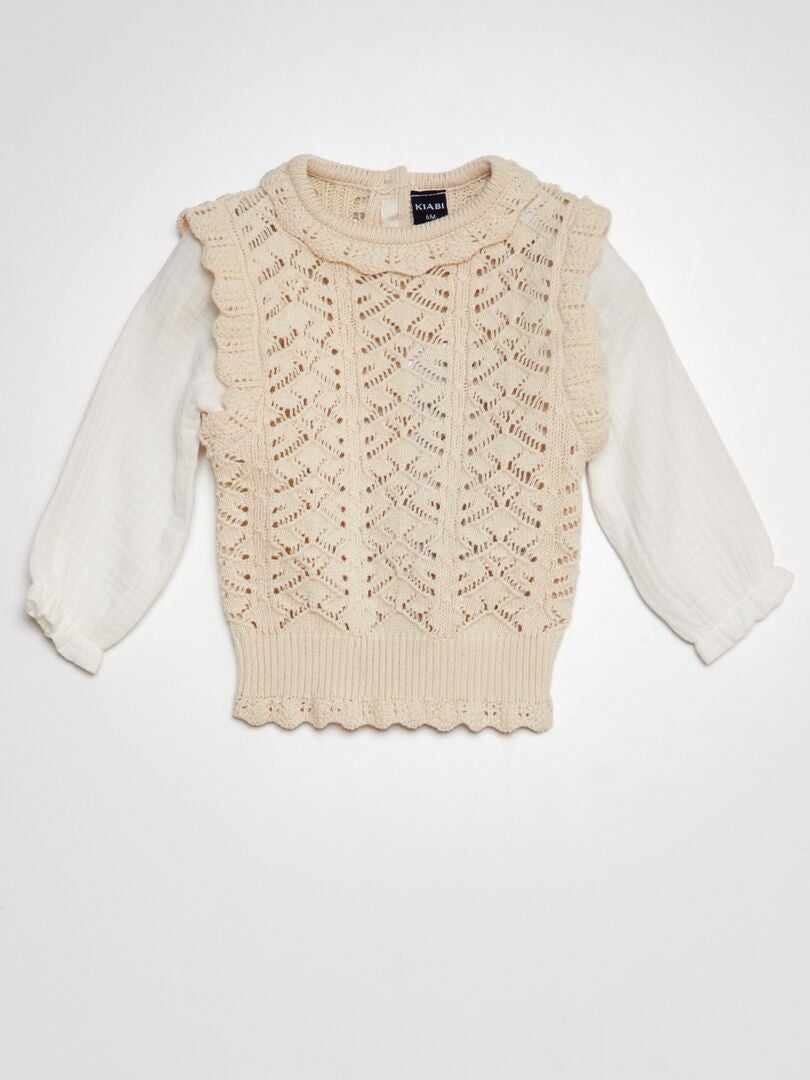 2-in-1 blouse-achtige trui - BEIGE