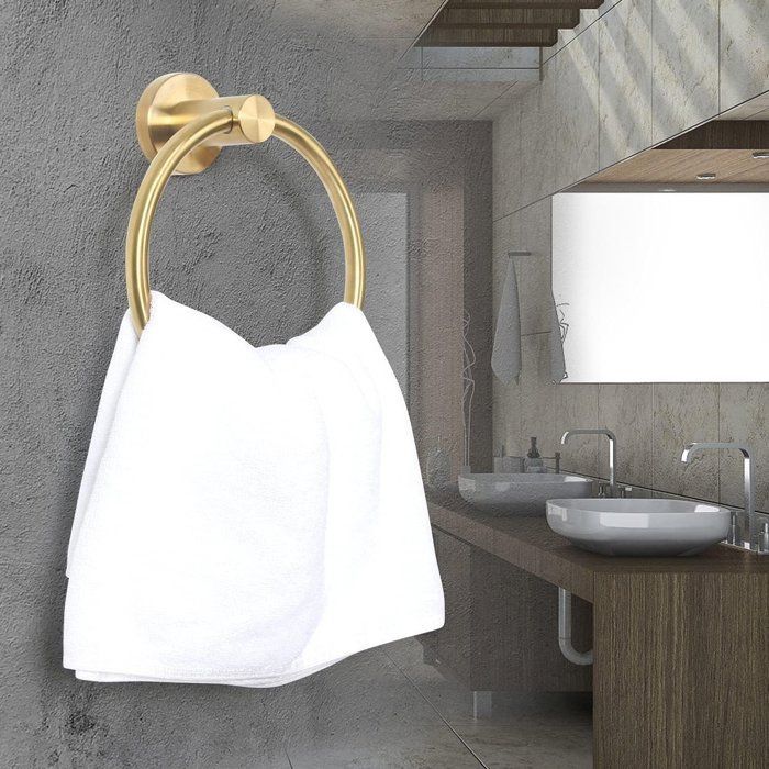 Towel ring - Towel holder - Ø 14 cm - Brushed gold - Round - Stainless steel - Bathroom accessory -