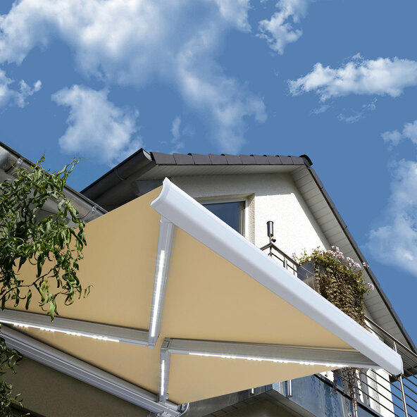 LED-kassettemarkise ELOS V2 inkl. vindsensor, sandfarvet, 350 x 250 cm