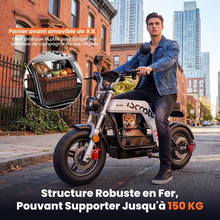 iScooter DX5 Pro Electric Scooter - Seat & Basket - 2000W - 52V 18Ah Battery - 90-100 km Range - 17