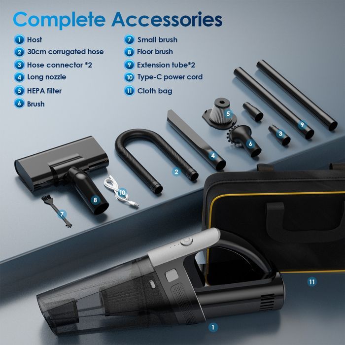 TTLIFE Potente aspirapolvere portatile senza fili da 7500-10000 Pa, potente aspirapolvere per auto con filtro HEPA lavabile, ideale per peli di animali domestici.