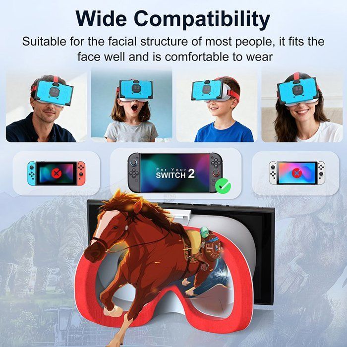 VR-headset voor Nintendo Switch 2 - Comfortabel en verstelbaar - Geschikt voor brildragers - HD 3D - Zwart