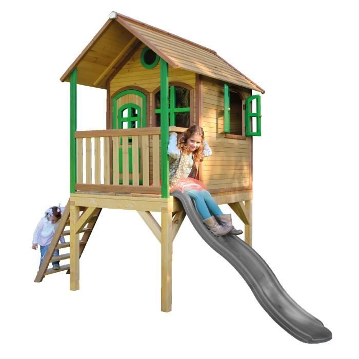 Casita de juegos infantil AXI Laura con tobogán - Gris - Madera maciza - Para uso exterior