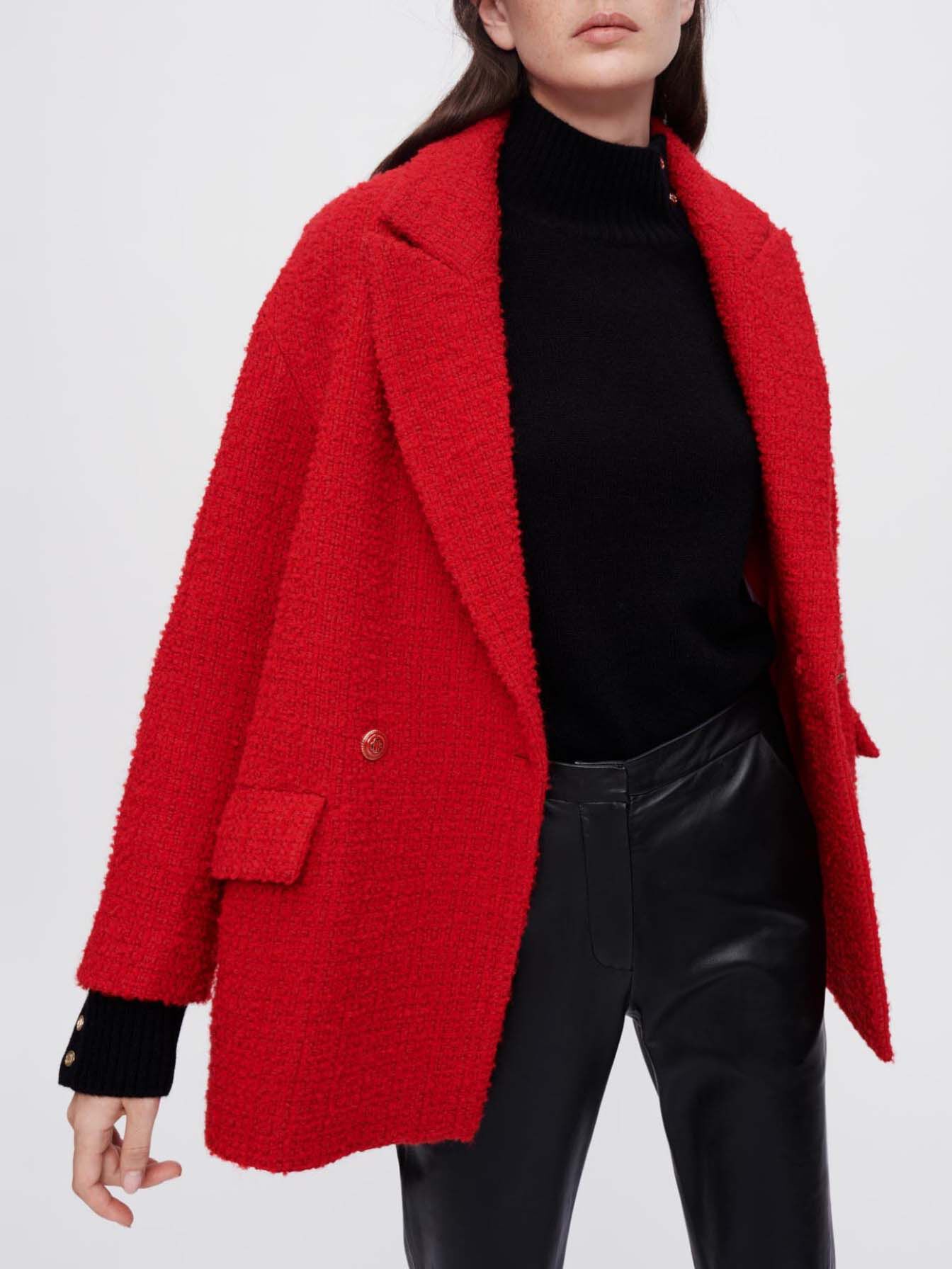 Palton roșu elegant din tweed