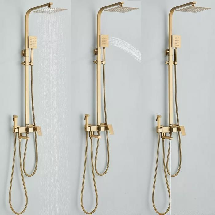 Brushed Gold Shower Column, Shower System, Shower Set, Solid Wall-Mounted Shower Kit, Adjustable Height 750-1100mm