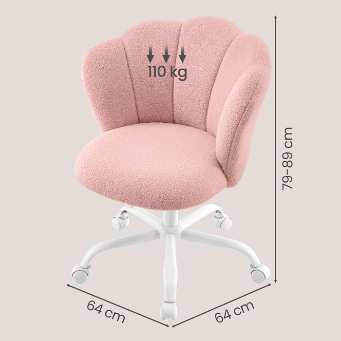 Silla de oficina giratoria ajustable, silla de maquillaje acolchada, respaldo de pétalos, para dormitorio, sala de estar, rosa.