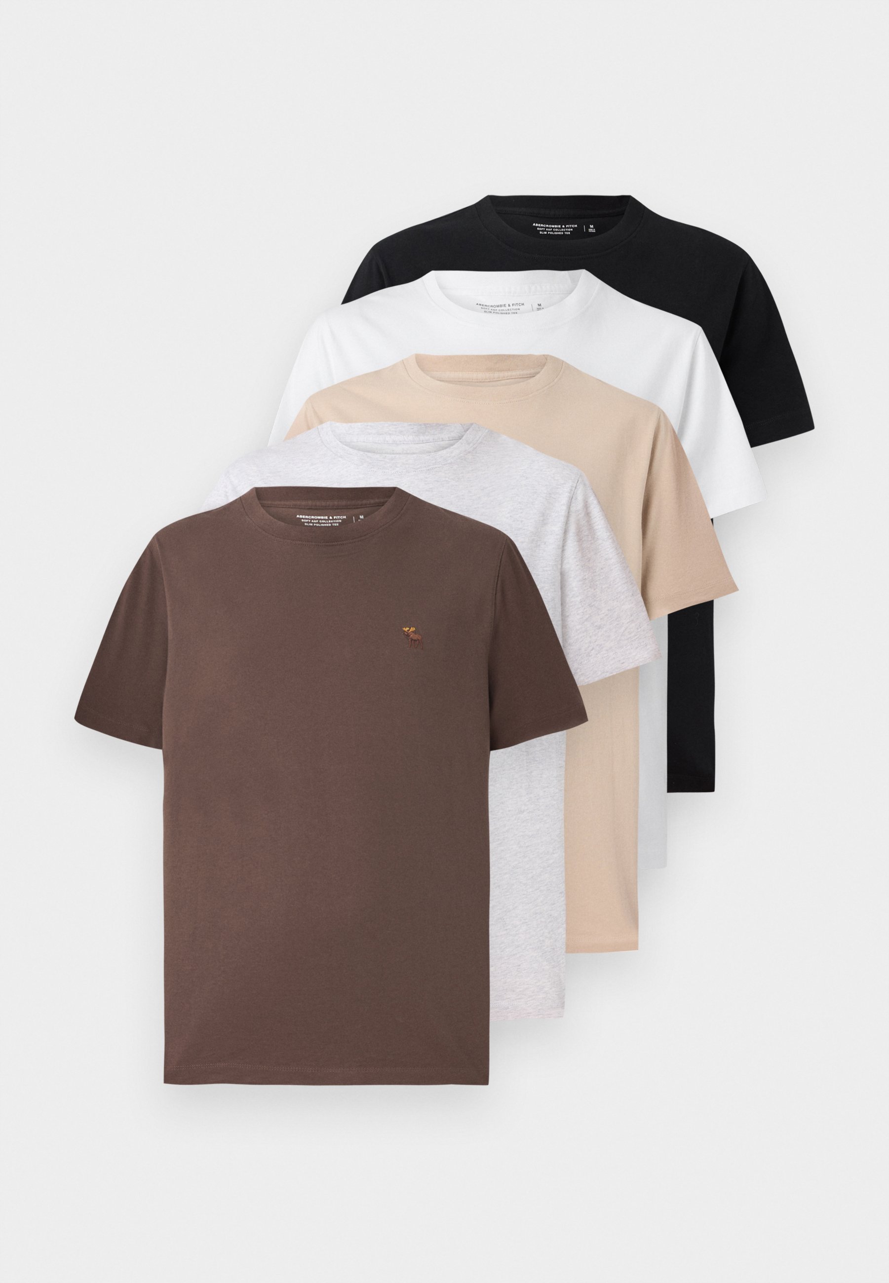 Abercrombie & Fitch ICON CREW 5-PACK - Basic T-shirt - zwart/gebroken wit/zandkleur/bruin/wit