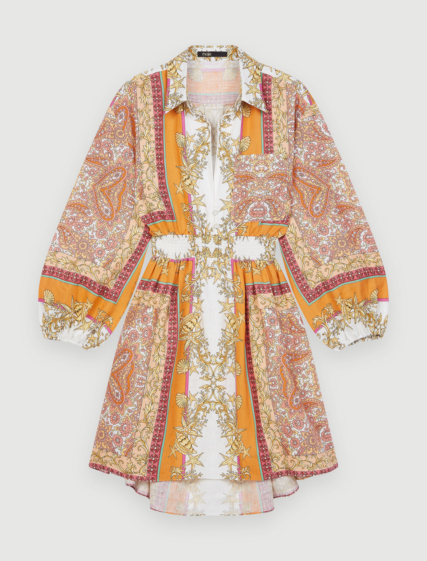 Rochie cămașă din in cu imprimeu - Foulard Coquillage