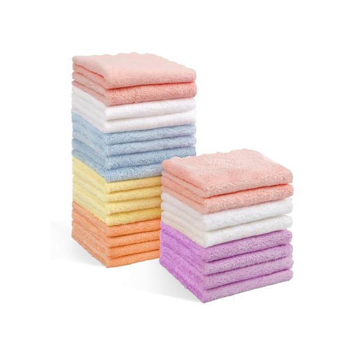 Débarbouillettes pour bébé en microfibre - PZCC - Lot de 24 - Molletonnées corail - Douces et absorbantes