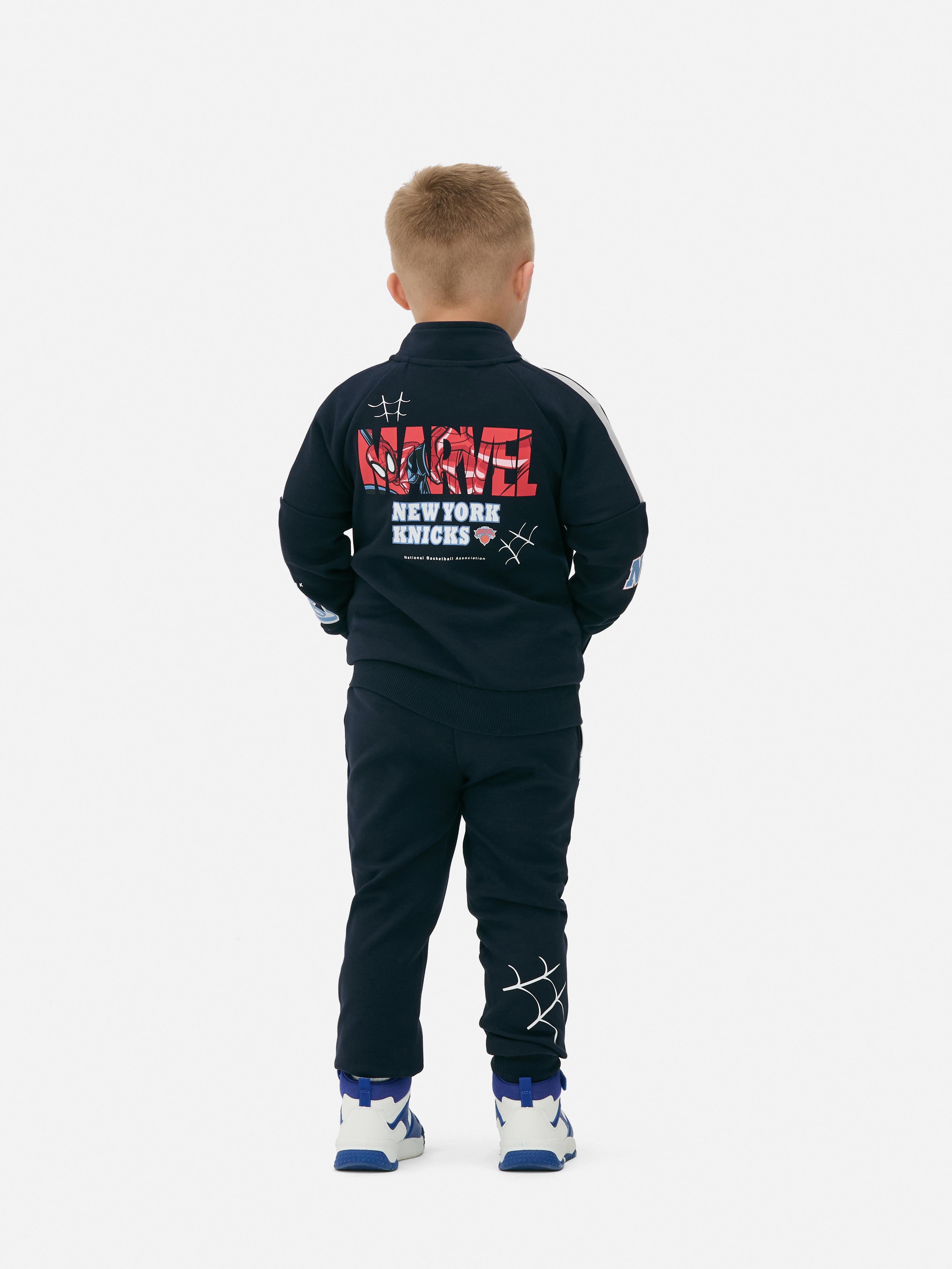 Hanorac NBA New York Knicks și MARVEL Spider-Man Hanorac asortat cu guler ridicat, fermoar și temă cu supereroi și sport