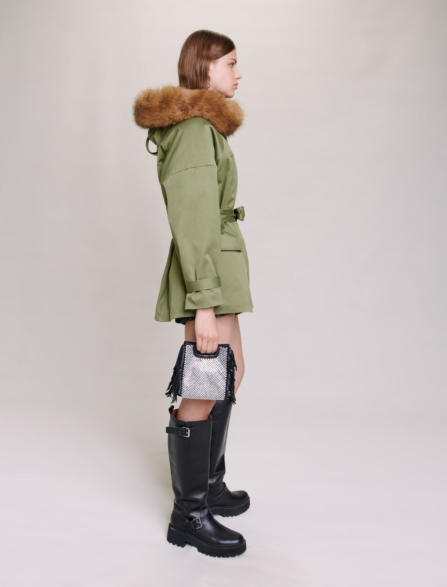 Korte parka met capuchon - Khaki