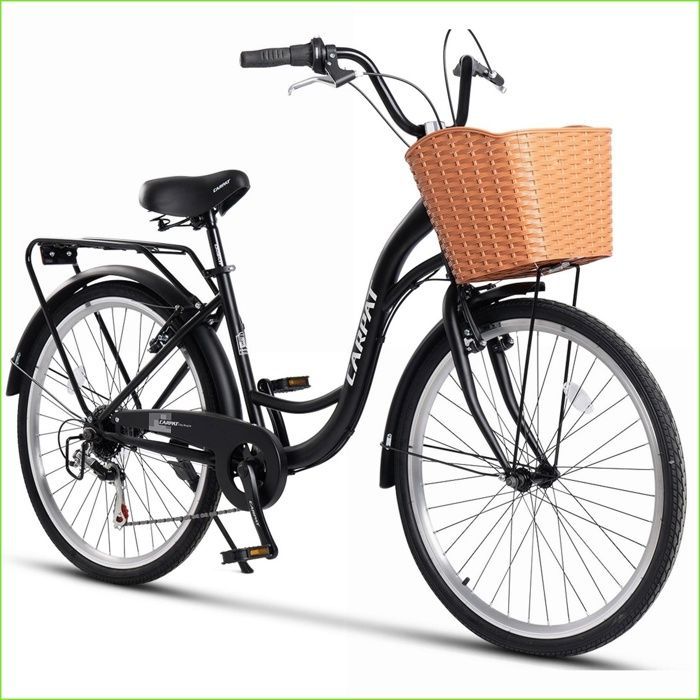 Vélo de ville Carpat - 26'' 7 vitesses Shimano - V-Brake - Porteur + Panier avant - Noir