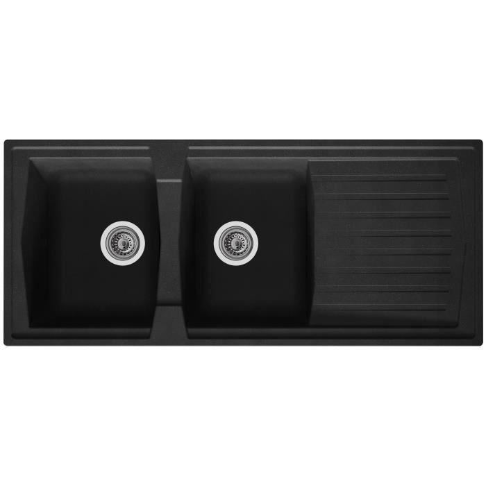 Lavello da cucina a incasso STRADOUR Arena a 2 vasche + 1 gocciolatoio - Resina - 116 x 50 cm - Nero