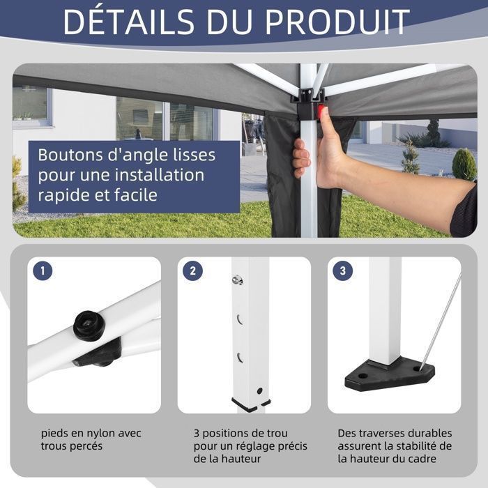 Tonnelle de Jardin 3x3m Pavillon de jardin pliable installation facile POP UP avec portes et fenêtres - Imperméable et anti-UV