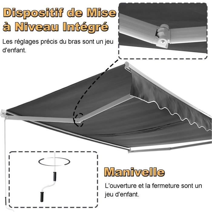 Toldo - LZQ - Gris oscuro - Ángulo ajustable - No requiere perforación - 3,6 x 3 m