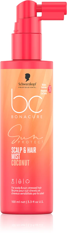 Schwarzkopf Professional BC Bonacure Sun Protect Scalp & Hair Mist, um spray de proteção solar para cabelos e couro cabeludo cansados.