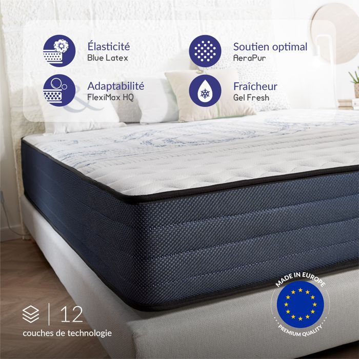 Colchão Dream Komfort 180x200 cm - 26 cm - Tecnologia Blue Latex e Espuma Viscoelástica HR - Reversível - 7 Zonas - Firmeza Média