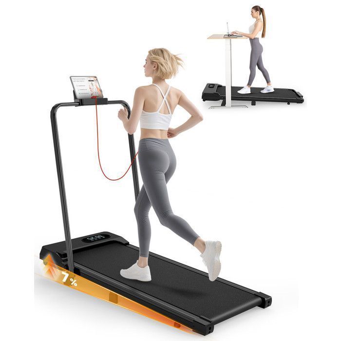3 en 1 Tapis de marche - Dskeuzeew Tapis de course avec 7% d'inclinaison - 1-8 km/h réglable - Surface 38.5 x 94 cm - Noir