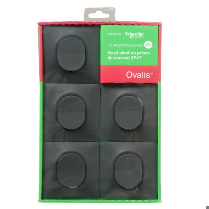 Lote de 5 interruptores bipolares de encaixe + placa frontal - antracite - Ovalis - Schneider