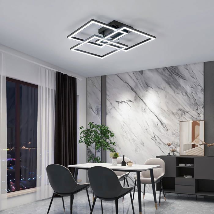 DORLINK Plafonnier LED Moderne 40W Noir – Dimmable – Luminaire Plafond pour Salon Chambre Cuisine Salle à Manger