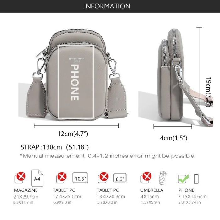 Phone bag - DAVID JONES - Small shoulder bag - Synthetic nylon - Adjustable shoulder strap - Fits large smartphones