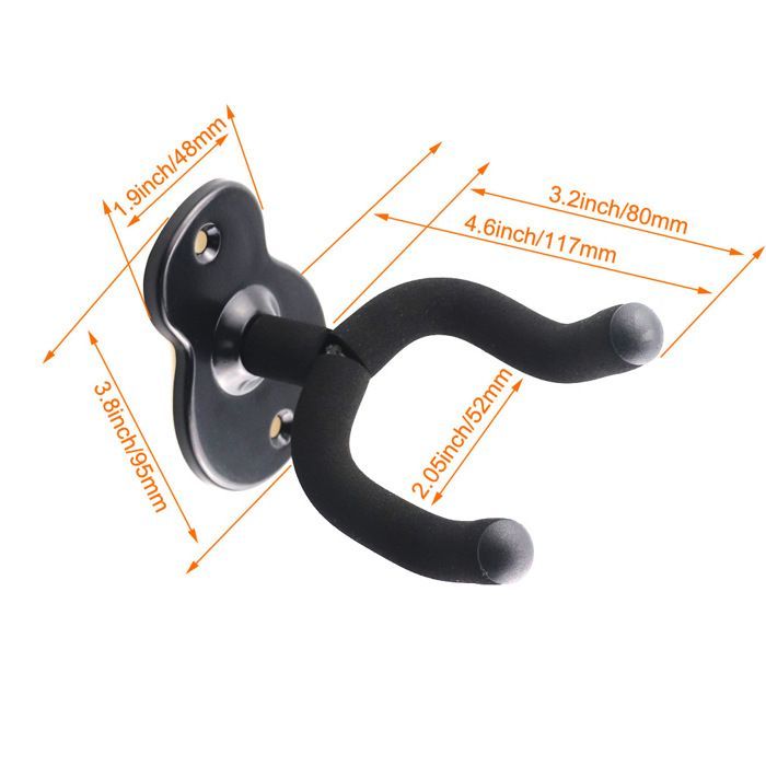 Wall mount for acoustic guitar, classical guitar, bass, electric guitar, 2-pack Black