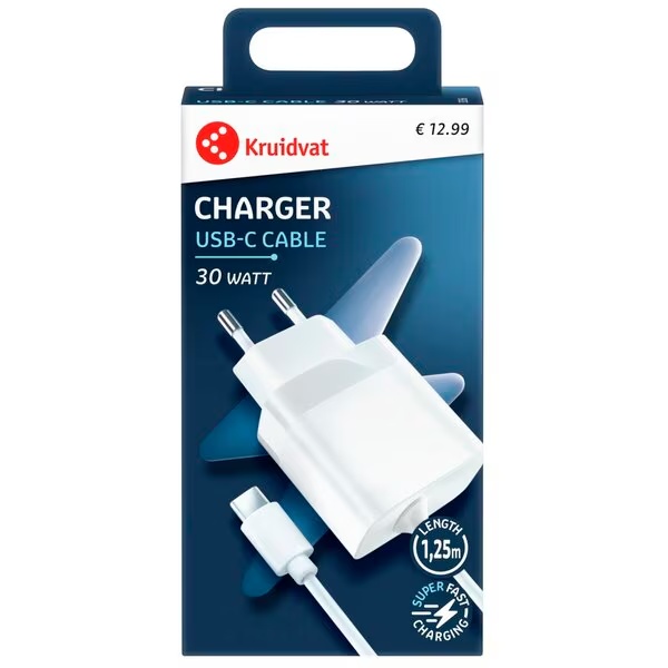 „Kruidvat“ 30 W USB-C įkroviklis <br>1,25 m