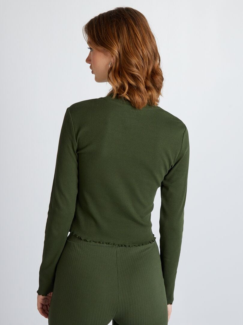 Geribbelde coltrui T-shirt - GROEN