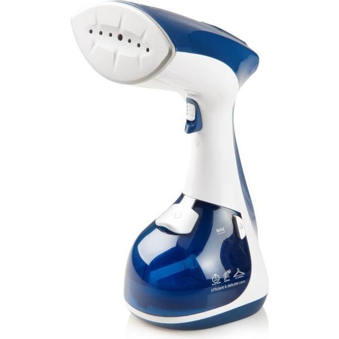 Vaporizador de ropa DOMO DO7057S con 3 ajustes: vapor continuo de 40 g/min, función de inicio rápido de 25 segundos y depósito de agua de 220 ml.