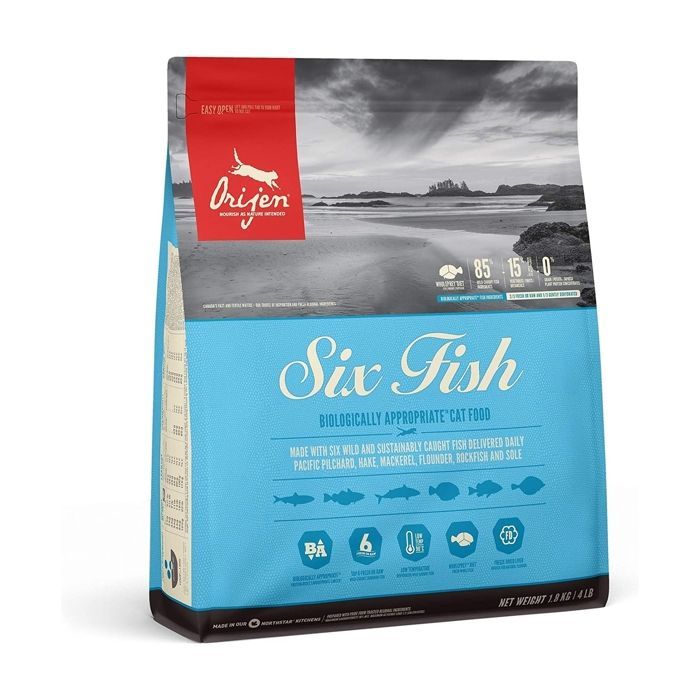 Alimento seco para gatos Orijen Six Fish - 1,8 kg - Alto en proteínas - Para gatos jóvenes