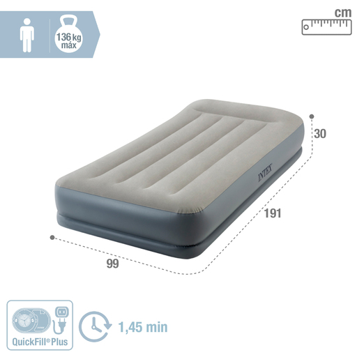 Colchão inflável de solteiro Intex Dura-beam Standard Pillow Rest de altura média