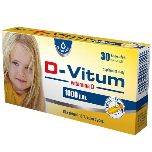 D-Vitum 1000 j.m., Witamina D dla dzieci od 1. roku życia, Kapsułki twist-off