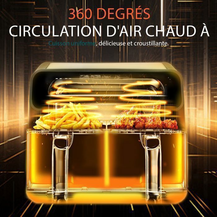 Friteuse sans Huile SIN-802X – Air Fryer Double Cuve 9L avec Séparateur Amovible – Grand Écran Couleur – 10 Programmes – 2200W